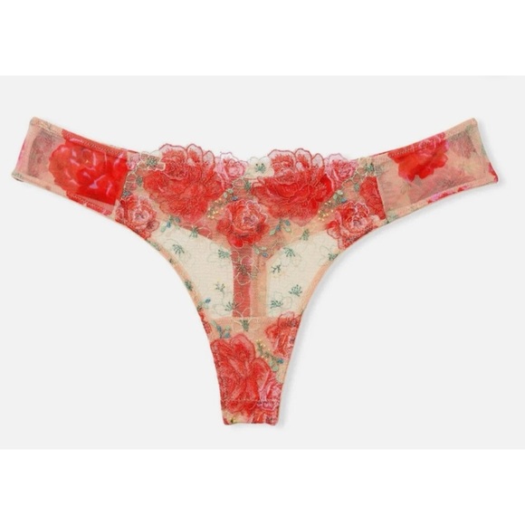 Victoria's Secret Floral Embroidery Lace Thong Red - Picture 1 of 8